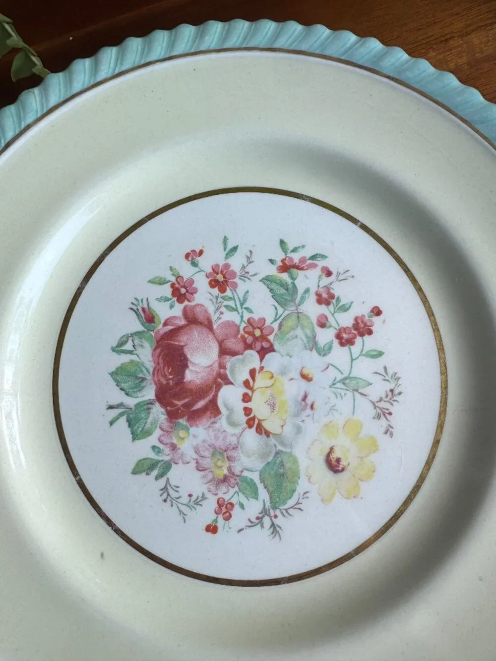 Vintage Johnson Bros Yeovil Salad Plate, Baby Blue Rope Rim Floral